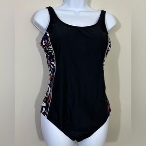 Catalina sz 16-18  swimsuit black with print fabric on the sides